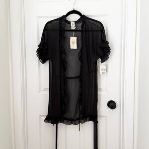Women In Bloom Sheer Tie Sleeping Gown Short Sleeve in Black Size Small
